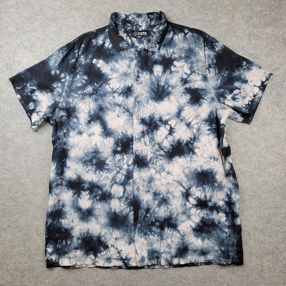 Cuts Shirt Mens XL Blue Tie Dye Hyperloop Button Front Short Sleeve Casual